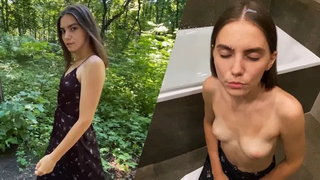 Blowjob, Brunette, Cum, Cumshot, Dirty, Dirty talk, Pov, Public, Public nudity, Russian