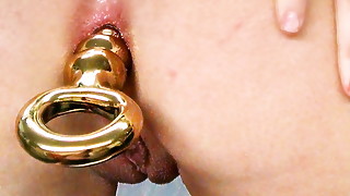 Anal, Asshole, Babe, Big ass, Brunette, Cute, Doggystyle, Lingerie, Pink, Plug