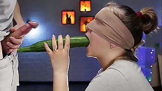 Russian, Blindfold, Close-up, Cum, Cum in mouth, Cumshot, Cute, Friend, Game, Licking