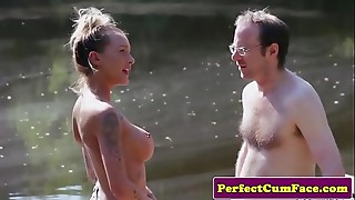 Big boobs, British, Cum, Cum on tits, Cumshot, English, Facial, Femdom, Handjob, Heels
