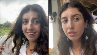 Blowjob, Brunette, Cum, Cumshot, Eating, Fetish, Pov, Public, Public nudity, Russian