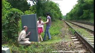Amateur, Blowjob, Cfnm, Close-up, Couple, Double penetration, Fucking, Handjob, Natural, Outdoor