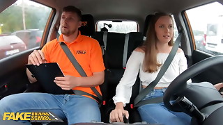 Babe, Big boobs, Blowjob, Brunette, Car, Cum, Cum on tits, Cumshot, Fake, Fucking