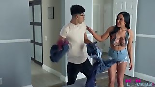 Big ass, Big boobs, Blowjob, Brunette, Cowgirl, Creampie, Cum, Cum on tits, Cumshot, Doggystyle
