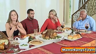 Ass licking, Blonde, Blowjob, Deepthroat, Licking, Mature, Rimming, Table, Teen, Threesome