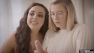 Blonde, Blowjob, Brunette, Doggystyle, Glasses, Petite, Step fantasy, Stepbrother, Threesome