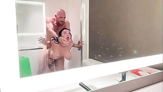 Shower, Amateur, Babe, Beautiful, Big ass, Big boobs, Big cock, Blowjob, Brunette, Cock
