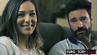 Cuckold, Couple, Big boobs, Big cock, Blowjob, Brunette, Cock, Deepthroat, Gagging, Humiliation